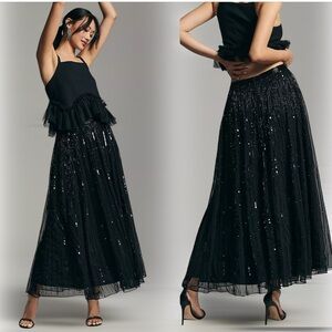 🔥Mac Duggal Long Sequin Embellished Chiffon Evening Skirt Size Small